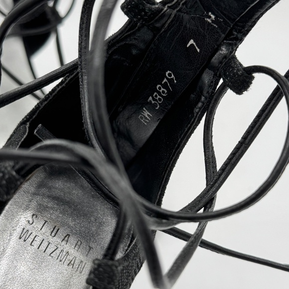 Stuart Weitzman "Legwrap Goose Bump" Black Stiletto Heels US 7 - Picture 9 of 12